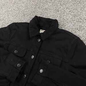 Gap Jacket Womens M Black Jean Denim Sherpa Fleece Lined Button Bomber Coat Warm
